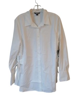 Project Runway White Button-Up Long Sleeve Shirt with Side Lace-Up Size XL NWT